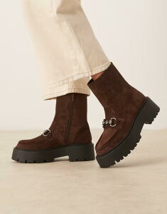 GC\X fB[X V[Y u[cECu[c XG[h AN u[c [t@[ ASOS DESIGN April chunky loafers ankle boots in chocolate suedette Chocolate `R[g