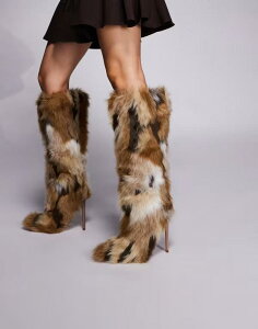 �A�U���A ���� ���f�B�[�X �V���[�Y �u�[�c�E���C���u�[�c �q�[�� Azalea Wang Upsetter stiletto heel faux fur knee boots in multi Multi �}���`�J���[