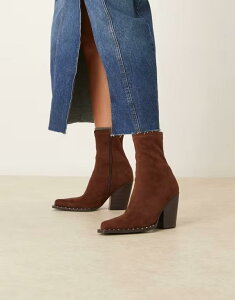 �G�C�\�X ���f�B�[�X �V���[�Y �u�[�c�E���C���u�[�c �X�G�[�h �A���N�� �u�[�c ASOS DESIGN Emrys western sock ankle boots in chocolate suedette Chocolate �`���R���[�g