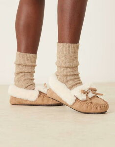 �G�C�\�X ���f�B�[�X �V���[�Y �T���_�� �X�G�[�h ASOS DESIGN Zelda moccasin slippers in tan suedette TAN �^��