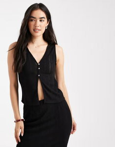 ���F�����[�_ ���f�B�[�X �g�b�v�X �x�X�g �m�[�X���[�u �j�b�g Vero Moda self stripe knitted sleeveless top - part of a set Black �u���b�N