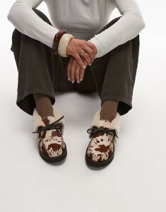 uNX fB[X V[Y Xb|E[t@[ XG[h [X [t@[ Bronx fluffy detail lace up loafers in suede faux cow COW