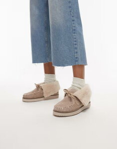 uNX fB[X V[Y Xb|E[t@[ XG[h [X [t@[ Bronx fluffy detail lace up loafers in suede oatmilk Oatmilk