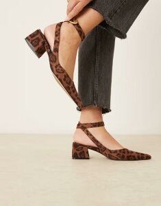 �G�C�\�X ���f�B�[�X �V���[�Y �q�[�� �X�G�[�h ASOS DESIGN Sienna mid block heel shoes in leopard suedette Leopard suedette �A�j�}��