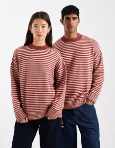 �R���[�W���� ���f�B�[�X �A�E�^�[ �j�b�g�E�Z�[�^�[ �N���[�l�b�N �Z�[�^�[ Collusion unisex fluffy striped crew neck sweater in cream Cream �N���[��