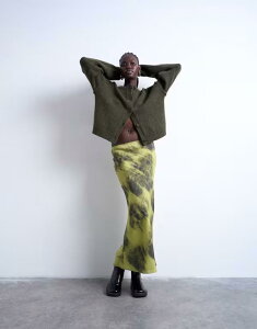 gbvVbv fB[X {gX XJ[g t[ vg }LV t[ Topshop bias maxi skirt with blurred floral print Green Blurred Print O[