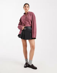 �~�X�Z���t�t���b�W ���f�B�[�X �{�g���X �X�J�[�g �v���[�c ���U�[ �t�F�C�N���U�[ Miss Selfridge faux leather pleated kilt with buckles Black �u���b�N