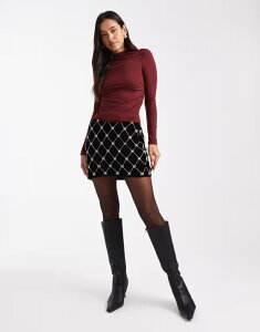 �~�X�Z���t�t���b�W ���f�B�[�X �{�g���X �X�J�[�g �~�j �x���x�b�g Miss Selfridge embellished velvet mini skirt Black �u���b�N