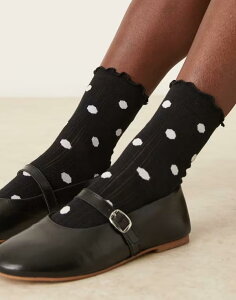 �G�C�\�X ���f�B�[�X �A���_�[�E�F�A �C�� �h�b�g�� �h�b�g ASOS DESIGN polka dot socks with frill trim and Black �u���b�N