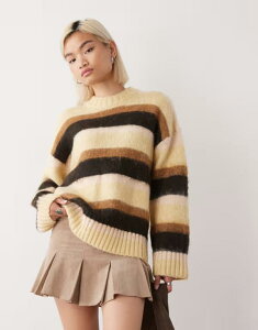 �����L ���f�B�[�X �A�E�^�[ �j�b�g�E�Z�[�^�[ �Z�[�^�[ Monki oversized fluffy stripe sweater in butter yellow Butter yellow �C�G���[