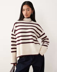 B fB[X AE^[ jbgEZ[^[ nClbN Z[^[ VILA high neck stripe sweater in cream and BIRCH W N[