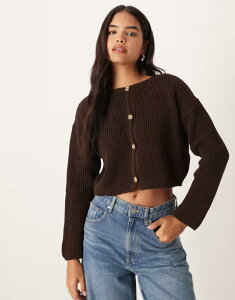 �G�C�\�X ���f�B�[�X �A�E�^�[ �J�[�f�B�K�� �N���[�l�b�N ���u ASOS DESIGN crew neck ribbed cardigan in chocolate Chocolate �`���R���[�g