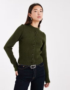�G�C�\�X ���f�B�[�X �A�E�^�[ �J�[�f�B�K�� �j�b�g ASOS DESIGN fluffy neat fit knit cardigan Khaki �J�[�L