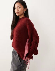 �G�C�\�X ���f�B�[�X �A�E�^�[ �j�b�g�E�Z�[�^�[ �N���[�l�b�N �M���U�[ �Z�[�^�[ ASOS DESIGN crew neck ruched sleeve sweater Burgundy �o�[�K���f�B
