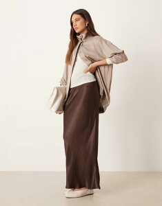 GC\X fB[X {gX XJ[g Te }LV ASOS DESIGN satin bias maxi skirt in chocolate Chocolate `R[g