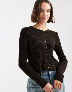 �~�X�Z���t�t���b�W ���f�B�[�X �A�E�^�[ �J�[�f�B�K�� �j�b�g Miss Selfridge peplum knit cardigan in chocolate Chocolate �`���R���[�g