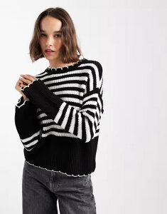 �~�X�Z���t�t���b�W ���f�B�[�X �A�E�^�[ �j�b�g�E�Z�[�^�[ �Z�[�^�[ Miss Selfridge striped chunky sweater and Stripes �X�g���C�v