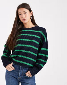 �I�����[ ���f�B�[�X �A�E�^�[ �j�b�g�E�Z�[�^�[ �Z�[�^�[ ONLY slouchy striped sweater NAVY �l�C�r�[