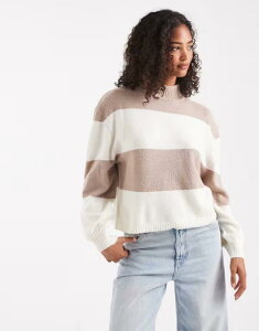 u[u\E fB[X AE^[ jbgEZ[^[ nClbN Z[^[ jbg Brave Soul high neck knit sweater in chunky ivory and mink stripes IVORY AC{[