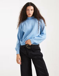 F[_ fB[X AE^[ jbgEZ[^[ nClbN Z[^[ Vero Moda slouchy high neck sweater in light blue melange Glacier Lake u[