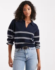 �R�b�g���I�� ���f�B�[�X �A�E�^�[ �j�b�g�E�Z�[�^�[ �Z�[�^�[ Cotton On luxe collar sweater in moonlit indigo stripe MOONLIT INDIGO �C���f�B�S