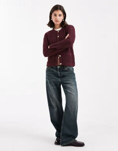 �u���[�u�\�E�� ���f�B�[�X �A�E�^�[ �J�[�f�B�K�� �j�b�g Brave Soul fisherman knit cardigan with gold-tone buttons and pocket detailing Burgundy �o�[�K���f�B