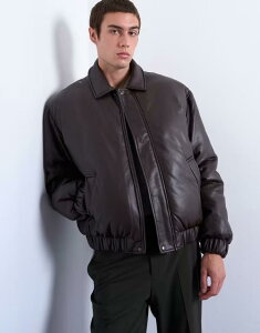 gbv} Y AE^[ WPbgEu] U[ tFCNU[ WPbg Topman faux leather puffer jacket in chocolate Chocolate `R[g
