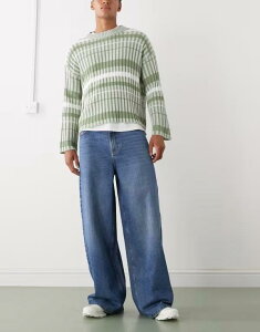 �R���[�W���� �����Y �{�g���X �f�j���p���c ���C�h���b�O �W�[���Y COLLUSION X003 wide leg mid rise jeans in mid MID BLUE �u���[