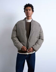 �g�b�v�}�� �����Y �A�E�^�[ �R�[�g Topman plaid oversized puffer coat Black �u���b�N