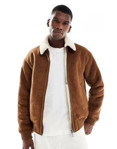 WbN Ah W[Y Y AE^[ R[g XG[h WPbg Jack & Jones faux suede bomber jacket with teddy collar in tan Toffee ^