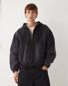 EB[NfC Y AE^[ WPbgEu] WPbg Weekday bomber jacket with hood in washed Washed black ubN