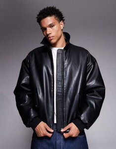 �G�C�\�X �����Y �A�E�^�[ �W���P�b�g�E�u���]�� ���U�[ �t�F�C�N���U�[ �W���P�b�g ASOS DESIGN bomber jacket in faux leather Black �u���b�N