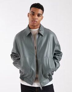 GC\X Y AE^[ WPbgEu] U[ tFCNU[ WPbg ASOS DESIGN faux leather bomber jacket in sage GREEN O[
