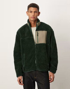 �G�C�\�X �����Y �A�E�^�[ �W���P�b�g�E�u���]�� �W���P�b�g ASOS DESIGN relaxed teddy zip up jacket with pocket in dark Mountain View �O���[��