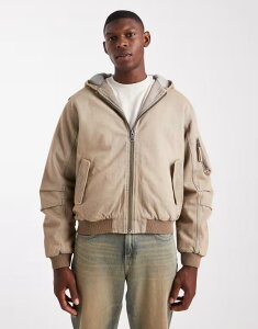 RbgI Y AE^[ WPbgEu] fj WPbg Cotton On denim hooded bomber jacket in washed desert WASHED DESERT GRAY O[