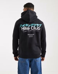 �I�����[�A���h�T���Y �����Y �A�E�^�[ �p�[�J�[�E�X�E�F�b�g �v�����g �p�[�J�[ ONLY & SONS hoodie with hike club back print Jet Black HIKE CLUB �u���b�N