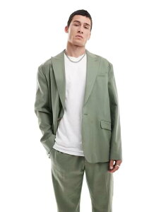 GC\X Y AE^[ WPbgEu] l WPbg ASOS DESIGN relaxed linen blend slouchy suit jacket in olive OLIVE GREEN O[