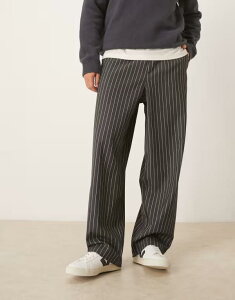 �G�C�\�X �����Y �{�g���X �J�W���A���p���c �X�g���[�g �p���c ASOS DESIGN loose straight leg pull on pants pinstripes Gray �O���[