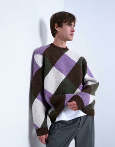 �g�b�v�}�� �����Y �A�E�^�[ �j�b�g�E�Z�[�^�[ �����b�N�X�t�B�b�g �Z�[�^�[ �j�b�g Topman relaxed fit knit sweater with diamond design Multi �}���`�J���[