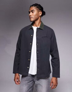�G�C�\�X �����Y �g�b�v�X �V���c �R���g���X�g ASOS DESIGN overshirt with contrast collar Black �u���b�N