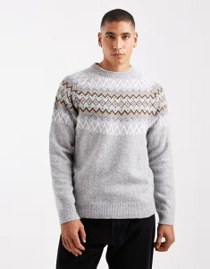 �X���[�h�x�A �����Y �A�E�^�[ �j�b�g�E�Z�[�^�[ �N���[�l�b�N �v�����g �Z�[�^�[ Threadbare Fairisle print crew neck sweater in light Gray Heather �O���[