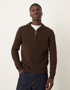 yz ZNeBbh Y jbgEZ[^[ AE^[ Selected 100% cotton knit half zip in brown Demitasse