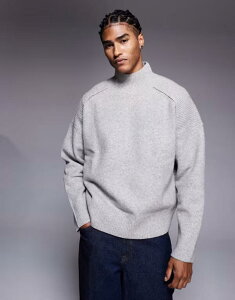 �G�C�\�X �����Y �A�E�^�[ �j�b�g�E�Z�[�^�[ �X�^���h�l�b�N �E�[�� �Z�[�^�[ �j�b�g ASOS DESIGN super oversized knit wool blend funnel neck sweater Gray �O���[