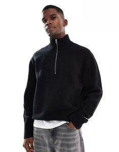 yz WbN Ah W[Y Y jbgEZ[^[ AE^[ Jack & Jones oversize thick 1/4 zip sweater in black Black