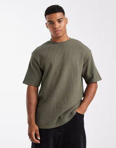 �G�C�\�X �����Y �g�b�v�X T�V���c ASOS DESIGN ASOS DESGIN heavyweight relaxed t-shirt green waffle Dusty olive �I���[�u