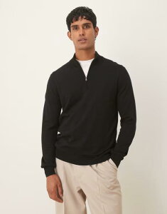 �}���S �����Y �A�E�^�[ �j�b�g�E�Z�[�^�[ �n�[�t�W�b�v �E�[�� Mango wool quarter zip top Black �u���b�N