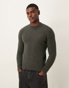 yz }S Y jbgEZ[^[ AE^[ Mango classic relaxed fit ribbed sweater in dark green GREEN