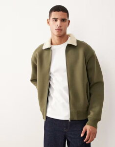 GC\X Y {gX JWApc XL[o WPbg ASOS DESIGN heavyweight relaxed bomber jacket in scuba-style fabric with borg collar Khaki J[L