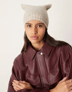 GC\X fB[X ANZT[ Xq jbg ASOS DESIGN cat ears knit beanie in oatmeal Oatmeal I[g~[
