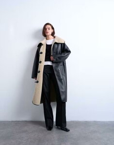 �g�b�v�V���b�v ���f�B�[�X �A�E�^�[ �R�[�g Topshop oversized longline coat and cream Black cream �N���[��